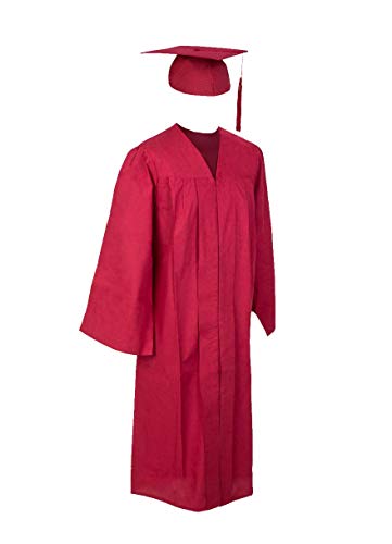 Robe Academicus Set completo: abito accademico da cotone misto tessuto + dottorato cappello con nappina e numero dell'anno corrente (L/XL, Bordeaux-rosso)