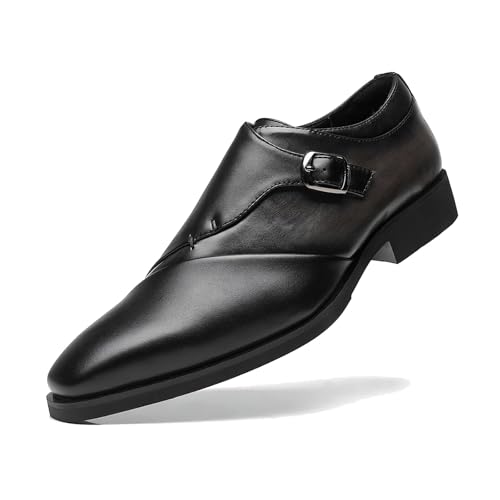 SANNAX Zapatos Formales Hombre de Material Sintético Premium - Calzado de Vestir con Hebilla para Bodas, Eventos y Negocios (Textura de Cuero), Negro, 42.5 EU SANNAX Zapatos Formales Hombre de Material Sintético Premium - Calzado de Vestir con Hebilla para Bodas, Eventos y Negocios (Textura de Cuero), Negro, 42.5 EU