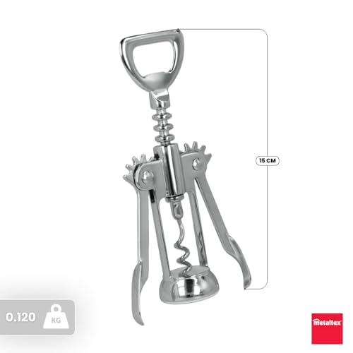 METALTEX Tire Bouchon à Levier - Ouvre-Bouteille Vin avec 2 Leviers - Acier et Alliage Zinc Chromé - Facile à Utiliser - Robuste et Durable – vue 3