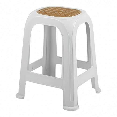 Large Tall Plastic Garden Stool Stackable Outdoor Indoor Chair Stool or Table (White)