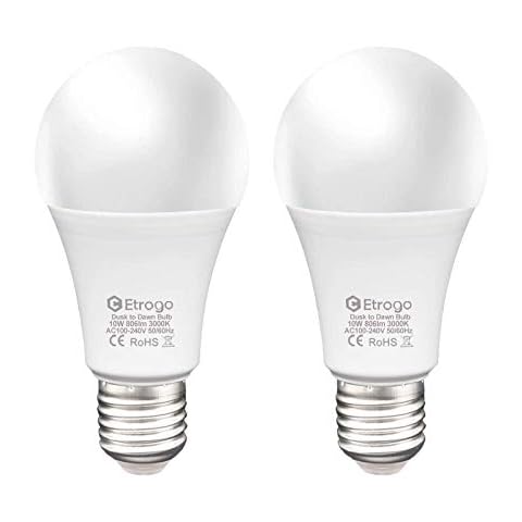 Etrogo Glühbirne mit Dämmerungssensor E27 Sockel LED Kaltweiß 6000K Integrierter Tageslichtsensor 10W Ersetzt 100Watt Automatische On/Off 2 Stück Cover