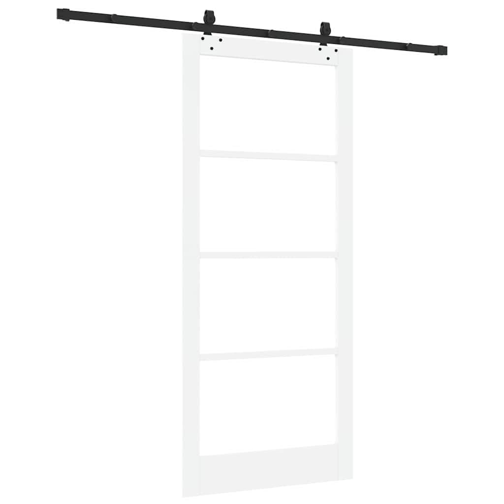 Drzwi przesuwne białe z litego drewna sosnowego i szkła, 93 x 211 cm, z szyną przesuwną i kompletnym zestawem osprzętu, do wnętrz, salonu, korytarza, zajmują mało miejsca i ciche użytkowanie