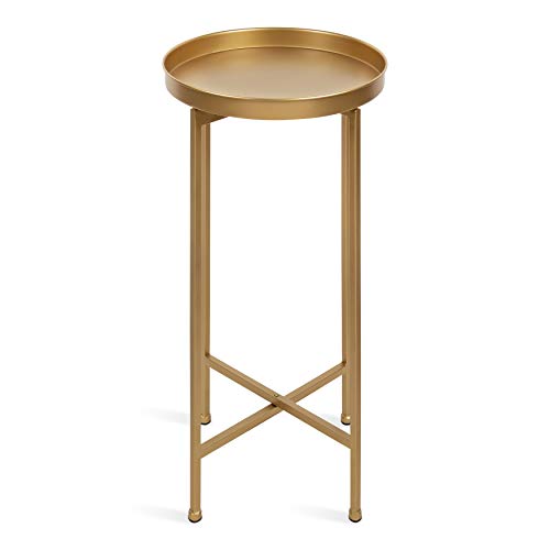 Image of Kate and Laurel Celia Round Metal Foldable Accent Table with Tray Top, Gold