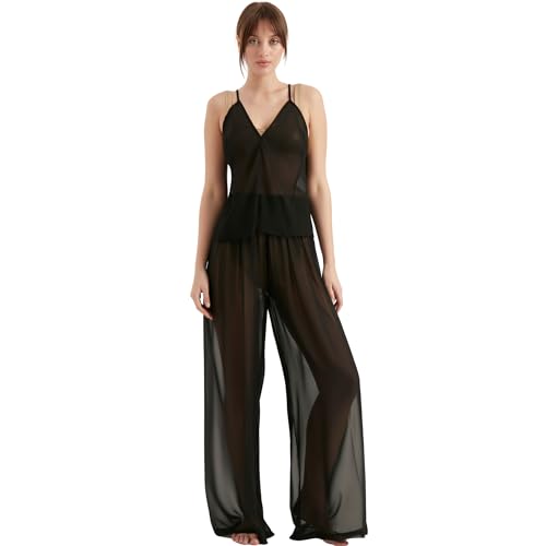 TUBANUR Women's Chiffon Pants | Wide Leg Elastic Waist Loose Trousers | Summer Women Pants