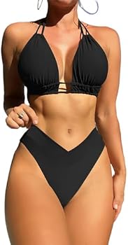 Bikini Push-Up Femme Été - 2 Pièces Dos Nu Style Rétro Taille Haute - Maillot De Bain Sexy Léopard Noir L