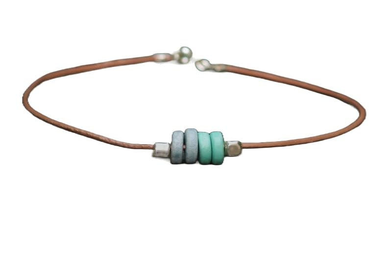 Anklet leather darty gemstone LKBEADS bracelet argent 925 empilable
