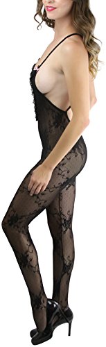 Image of ToBeInStyle Women's Bodystocking Crotchless Peek-A-Boo Fishnet Lace Bodysuit