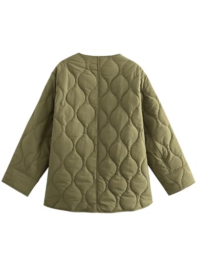 PEHMEA Women's Oversized Lightweight Quilted Jacket Button Down Fall Winter Coats Puffer Padded with Pockets2
