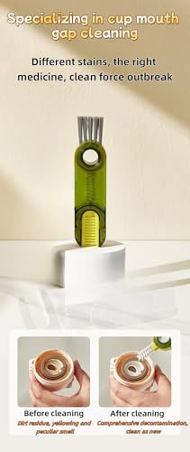 Image of Multi-Purpose U-Shaped Silicone Cup Brush, Transparent Green, Stainless Steel Bristles, Cup and Bottle Cleaner with Ice Mold Cleaning