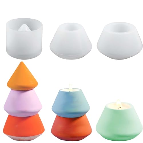 TREABEAR 3 moldes de silicone para árvore de Natal, velas, moldes de silicone, moldes de silicone, moldes de Natal, moldes de gesso para fundir, velas de silicone para velas de árvore de Natal