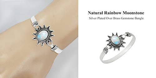 925 Silver Plated Genuine Oval Shape Moonstone Cuff Bangle Handmade Vintage Boho Style Jewelry For Women #TOP4