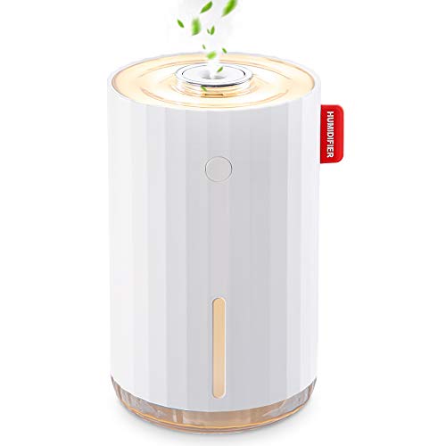 Portable Mini Humidifier, 280ml Small Cool Mist Humidifie with Night Light, USB Personal Desktop Humidifier for Bedroom Baby Travel Office Plants, Whisper Quiet, 2 Spray Modes, Auto Shut-Off, White