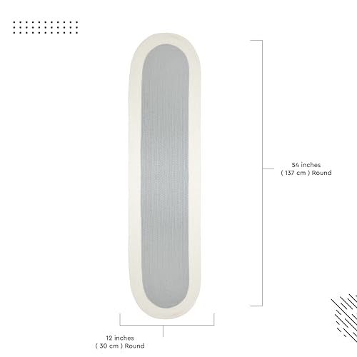 Image of Encasa XO Table Runner for 4 Seater | Handmade Ribbed Style Cotton | 30x137 cm | Light Grey & Off White | for Dining & Center Table