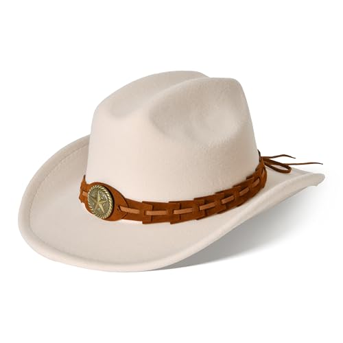 Image of Willheoy Kids Cowboy Hat for Girls Boys Western Cowgirl Hat with Buckle Belt Unisex Wide Brim Fedora Hat Dress Up Costume
