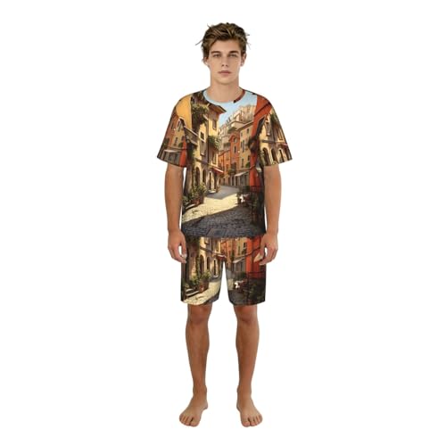Pyjama 2 pièces pour homme à manches courtes au motif italien imprimé