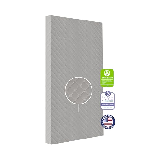 Image of Dream On Me Asheville 4” Firm Fiber Crib And Toddler Mattress | Waterproof | GreenGuard Gold Certified | Dual-Sided Mattress | Grey Embossed Cover | Lightweight Reversible Design