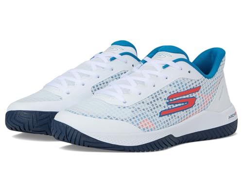 Skechers Men's Viper Court Pro Pickleball Sneaker, White/Turquoise, 7.5