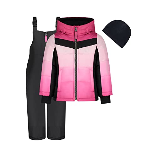 Weather Tamer Girls' 3-piece Ombre Dip Dye Bib Snowsuit and Snow Pant Set (Pink Ombre Dip Dye, 5/6)
