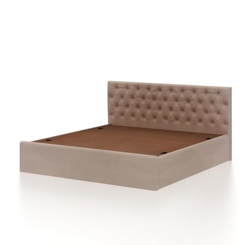 Image of Ganpati Arts Solid Sheesham Wood King Size Bed with Box Storage & Upholstered Tufted Headboard | Wooden Double Bed Cot Palang for Bedroom, Home & Hotel Furniture (Beige, 1 Year Warranty)