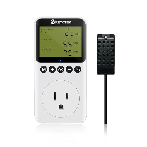 KETOTEK Digital Humidity Controller Outlet Plug with Sensor Probe 120V Humidistat Controller Plug for Reptile Mushroom Greenhouse Humidity Switch Outlet