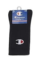 Champion Unisex Adult C Logo Crew Socks (3 Pack), Black, Small