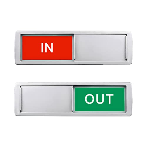 Image of In or Out Sign,In Out Slider Door Indicator Tells Whether In or Out, 7'' x 2'' - Silver