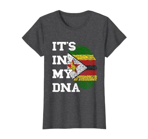 Zimbabwe Flag It's in My DNA Thumbmark Zimbabwean Roots T-Shirt, Women, Dark Heather Grey, Small