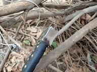 Hand-Forged Carbon Steel Viking-Style Axe with Engraved Bearded Blade and Leather-Wrapped Handle, Ideal for Camping, bushcraft, or Display.