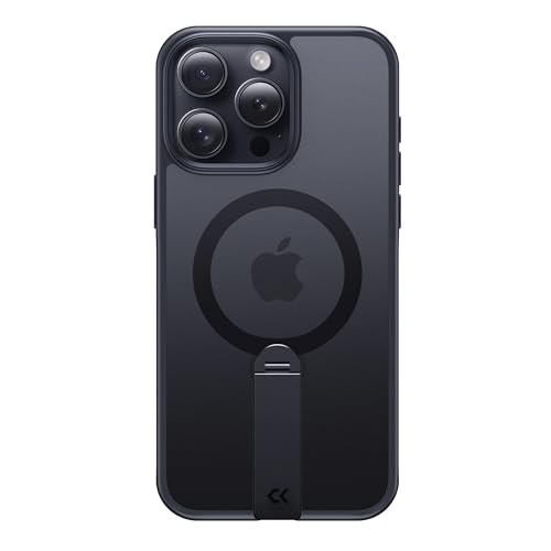 CASEKOO Patented 360 Spin Stand [Stand at Any Angle] for iPhone 15 Pro Case [Compatible with MagSafe] [Military Drop Protection] Shockproof Slim Translucent Matte Case 6.1 Inch 2023, Black