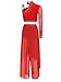 Winnrchan Women's Lyrical Dance Costumes Long Sleeve Crop Top Loose Leg Pants Morden Contemporary Dancewear Red X-Large