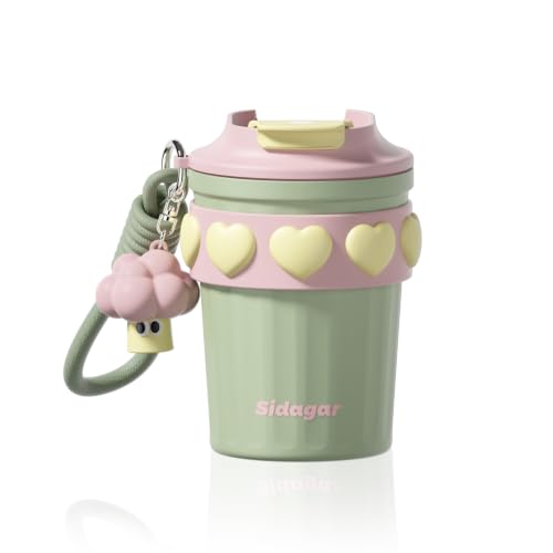 Sidagar 12 oz Insulated Coffee Tumbler with Lid, Cute Travel Mug, Green