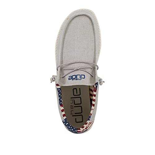 Image of HEYDUDE Men's Wally Patriotic Slip On Shoe | Lightweight Canvas Loafers with No Tie Laces