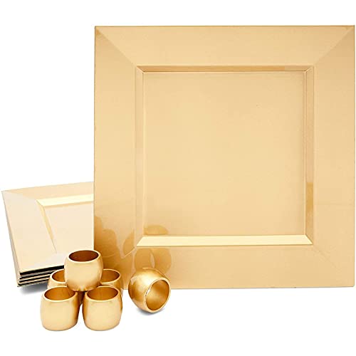 Juvale Square Metallic Gold Plastic Charger Plates And Napkin Rings Set (Serves 6) #TOP4