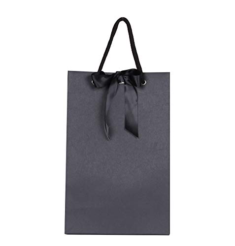 PAPERIST 8pcs 11.8x4.9x15.7” Elegance Black Gift Bag with Black Satin Bows Ribbon, Sturdy Durable Thick Gift Bag,Gift bag for Wedding, Christmas, Birthday Party, Bridal Shower, Baby Shower