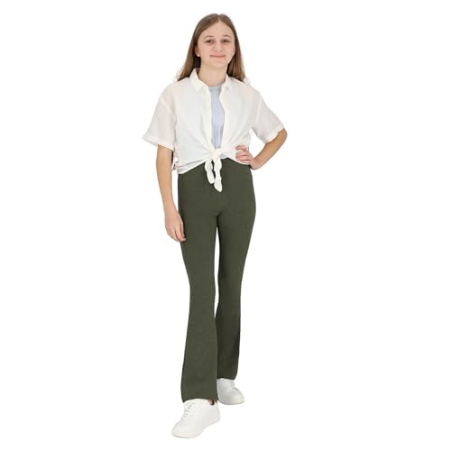 hi!mom Flared Leggings for Girls Kids Bootcut Pants I Casual Dance Yoga Cotton Leggings Wide Leg I Stretchy Elastic Waistband Flared Leggings Kids Girls Bell Bottom Trousers I Size 7 Years Khaki
