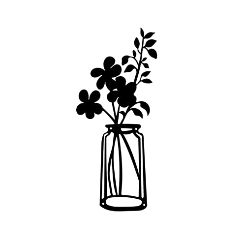 JFBUCF Florero de metal negro, decoración de pared, diseño minimalista de flores en florero, decoración de pared, silueta de flores, escultura de pared para el hogar, cocina, dormitorio, sala de estar Cover