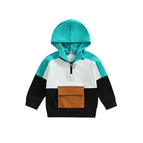 Xiaodriceee Toddler Baby Girl Boy Corduroy Coat Long Sleeve Stand Collar Half Zip Jacket Pocket Fall Winter Pullover Outwear (Hoodie-Green Black,5-6 Years) #TOP30