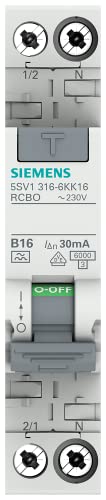 Siemens 5SV13166KK16 FI/LS kompakt RCBO 1P+N 6kA TypA 30mA B16 230V, Fehlerstrom- und Überlastschutz in 1TE (50% Platzersparnis)