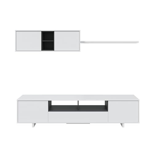 Habitdesign – Mueble de Salón Moderno, Módulos para Comedor, Conjunto de Salón, Color Blanco Brillo y Gris Antracita, 200x41x46 cm - Modelo Belus