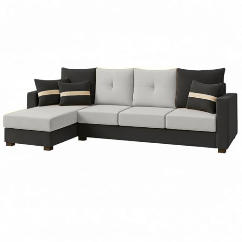Image of CASASTYLE Vogue 5 Seater Fabric LHS L Shape Sofa Set (Light Grey-Dark Grey) Velvet Finish | Comfortable Sectional Sofa for Living Room