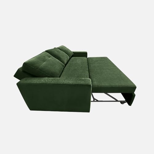 Image of Duroflex Ease - Wood 3 Seater Sofa Cum Bed with Pullout Mechanism, Sap Green Finish, 3-Person Sofa