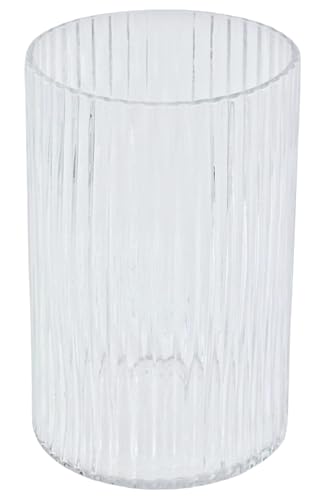 simpa Tabletop Centrepiece Clear Floral Arrangement Glass Vase – Ribbed Cylinder Design – 18cm x 11.5cm