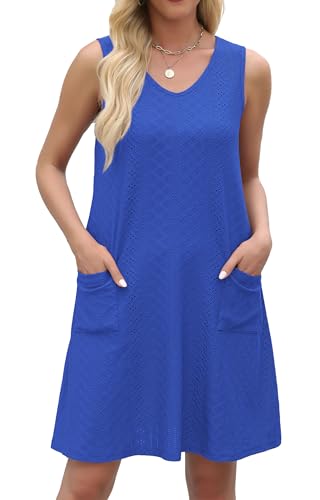 Image of elescat Swimsuit Coverup Summer Dresses for Women Eyelet Casual Loose Sleeveless Sundress with Pockets 2026