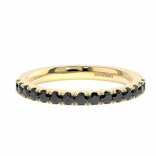 Ssjewel 0.60 Round Cut Black Diamond Half Eternity Wedding Band 14K Yellow Gold Finish Promise Band Ring Fine 925 Sterling Silver Handmade Customized Matching Anniversary Band Gorgeous Gift For Her #TOP1