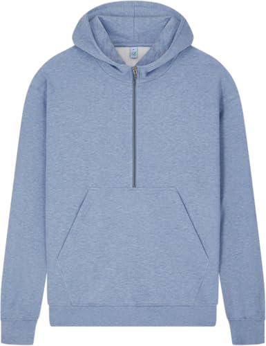 Image of Organic Half Zip Hoodie: Unisex - Light Blue Heather - L
