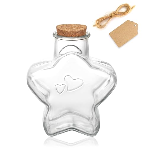 WHJY 29oz Star Shaped Jar with Cork Lid Glass Star Jar for Home Decor Glass P...
