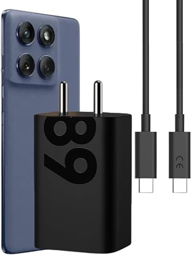 Image of 68W USB-C TurboPower Adapter + 3.3Ft Cable | Fast Charging for Motorola Edge 60 Pro /Edge 50 Pro /Razr 50 Ultra /Moto G84 /G54 /E40 /G35 /Edge 40 Neo | Original Power Charging Speed - Black