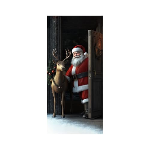 Generisch Santa Puerta Cubierta Tapiz Decorativo Fiesta de Vacaciones Cortina de Puerta Tapiz Cubierta de Puerta para Navidad Fiesta Decoración (E, 90x200cm)
