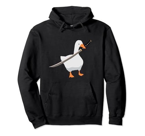 Duck with sword Duck wielding a Katana knife Goose Pullover Hoodie