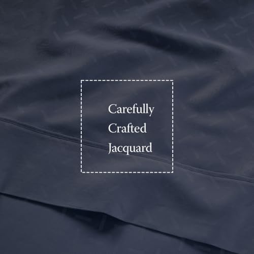 Image of Threadmill 300 Thread Count Cotton King Sheet Set, Sateen, Jacquard, Blue | 100% Cotton, Sateen Weave, Jacquard Pattern, 4-Piece Set, 16 inch Deep Pocket, Breathable, All-Season, Lightweight